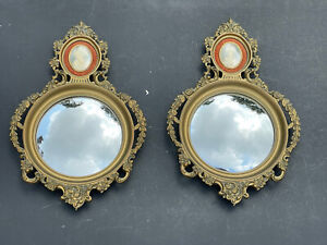 Vintage Cameo Creation Gold Plastic Antique Ladies Wall Convex Mirrors Hollywood