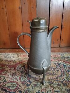 Rare Antique Early Country Primitive Metal Footed Pewter Tin Pitcher 11 5 Patin