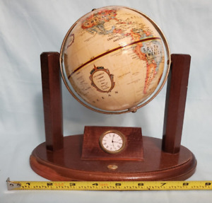 Vintage Bds Desk Top World Globe Clock Wooden Stand Untested
