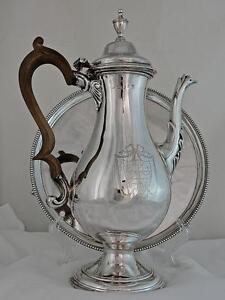A Rare George Iii Solid Silver Coffee Pot And Tray Set Hester Bateman