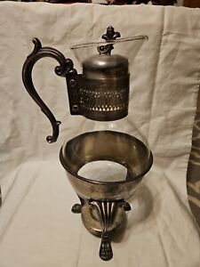 Vintage Silver Glass Coffee Tea Carafe Pot With Metal Warmer Stand