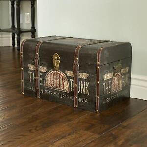 Vintage Trunk Wooden Storage Chest Box Black Green Rustic Antique Style Lockable