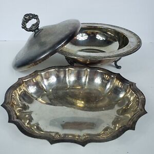 Lot Of Silver Plated Oneida Serving Dish Chippendale Tray Mismatch Serving Lid