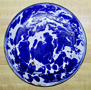 Vtg Blue And White Swirl Graniteware Enamelware Round Stove Eye Cover Pan Plate