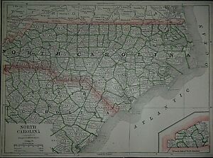 Vintage 1890 Atlas Map South Carolina Raleigh Old Authentic Free S H