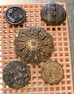 Vintage Antique Fancy Pierced Large Button Coin Flowers Very Nice Lot