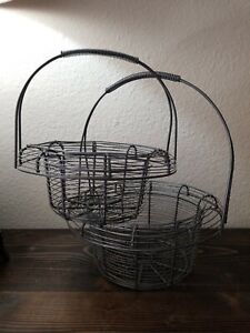 Wire Gathering Eggs Basket Round Country Farm Cottagecore Primative Vintage 2
