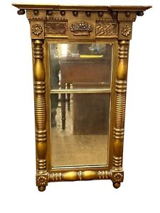 1820 Mid Atlantic Federal Looking Glass Mirror Gilt Two Part Fruit Basket 36x23