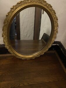 Beautiful Antique Gilt Gold Round Wall Mirror Gorgeous Detail Ready To Hang