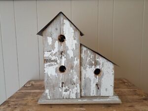 Old Primitive Handmade Distressed White Birdhouse Weathered Wood