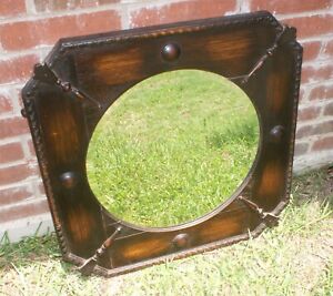 Antique Oak Framed Large Beveled Wall Mantle Mirror Signed British Import