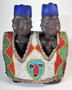 Yoruba Ibeji Pair Of Twin Figures Nigeria Wood Pearls