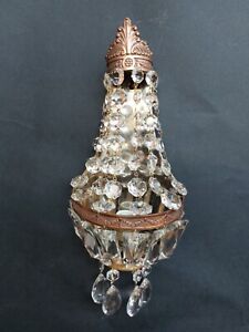 Vintage Antique Of French Empire Brass Crystal 1 Light Sconces Wall Lights