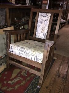 Antique Mission Arts Crafts Quartersawn Solid Tiger Oak Wood Rocking Chair