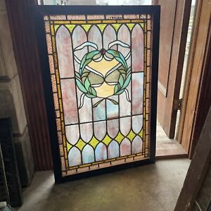 Sg4696 Antique Stained Glass Landing Window 27 X 40
