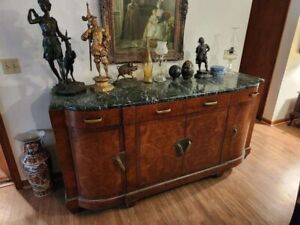 Antique Art Deco Large French Italian Buffet Credenza Marble Top Free Shipping 
