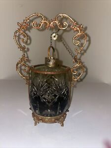 Elegant Antique Lantern Glass Vintage 19 Century Oil Lamp Brass