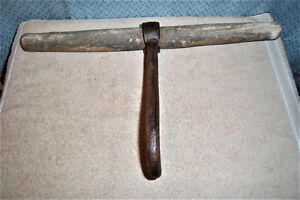 Vintage 11 Large Heavy Hand Forged Steel Two Handed Wood Handle Bale Hook