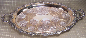 Large Vintage Old Sheffield Reproduction Oval Tray Platter Handles Silverplate