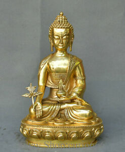 11 Old China Bronze Buddhism Menla Medicine Buddha Medical God Sculpture
