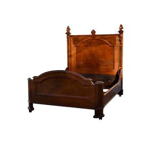 Antique Victorian Carved Walnut Burl Full Size Bed