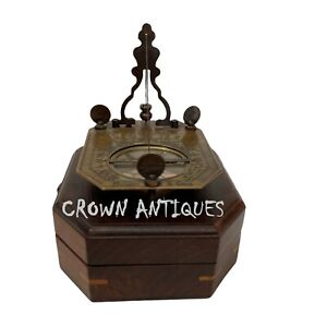 Antique Brass 4 Pendulum Sundial Compass Antique Finish With Wooden Box Gift