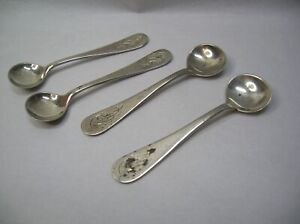 Alvin Sterling Silver Salt Spoons 4 Pieces 2 1 2 Long Used W Monogram