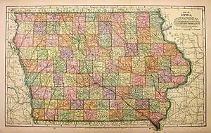 1900 Large 20x12 Original Antique Iowa Antique Color State Map Authentic 20 X 12