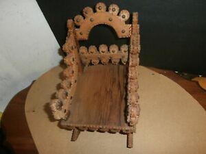 Antique Tramp Art Wooden Small Rocking Chair Made From Western Ammo Box