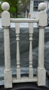 Vintage Narrow White Double Wooden Posts With Balusters 18 W X 34 Tall Finials