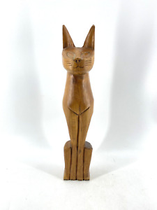 Lg Vintage Mid Century Modern Hand Carved Teak Wood Siamese Cat Sculpture 20 5 