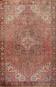 Handmade Pink Wool Heriz Area Rug 10x13 Traditional Living Room Vintage Carpet