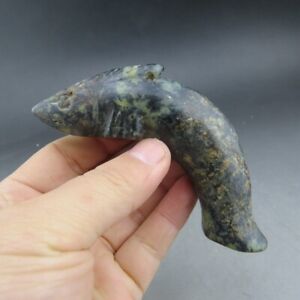 Chinese Jade Hongshan Culture Black Magnet Jade Fish Pendant F086