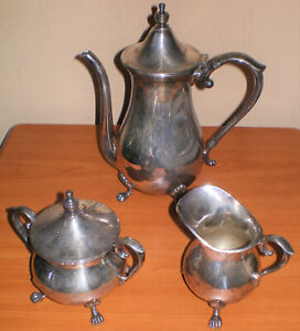 Claw Footed Silver Sheffield Epns Coffee Tea 3pc Service Set Pot Creamer Sugar
