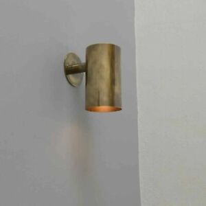 Pair Of Wall Sconce Cylinder Shape Light Full Antique Raw Brass Italian