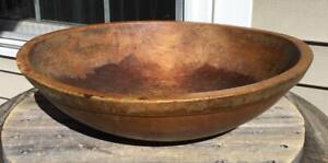 Antique Large Prim New England Wood Dough Bread Bowl Raise Rim 17 5 D Farmhouse