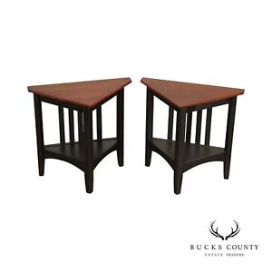 Ethan Allen American Impressions Pair Of Cherry Corner Tables
