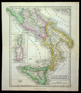 Samuel Butler Ancient Geography Map Southern Part Of Italy 1832 Hand Colored