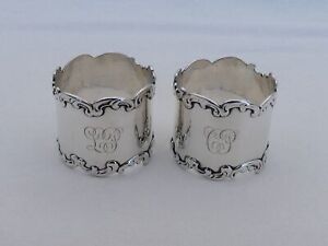 Pair Of Antique Sterling Silver Large Round Napkin Rings Au 1