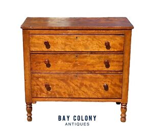 Antique Vermont Cherry Chest Of Drawers Dresser With Bennington Pottery Pulls