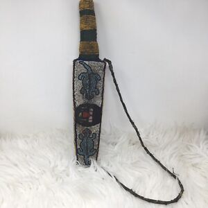 Antique Vtg Yoruba Ceremonial Knife Dagger Sword Beaded Scabbard Grip Nigeria