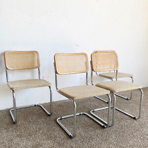 Mid Century Modern Marcel Breuer Style Cane And Chrome Cantilever Dining Chairs