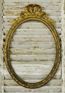 Superb Large Antique French Gesso On Wood Gilded Oval Picture Frame Bow Crest