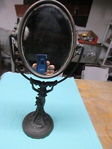 Beautiful Vintage Antique Art Nouveau Cast Iron Lady Vanity Mirror Swivels 17 