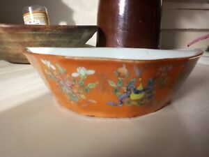 Chinese Orange Porcelain Bat Shaped Bowl