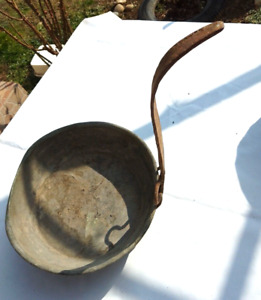 Rare Antique Primitive Old Copper Vessel Pan With Iron Handle