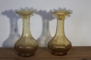 A Pair Of Late 19th Century Amber Glass Vases Of Jack In The Pulpit Form 15 Cm