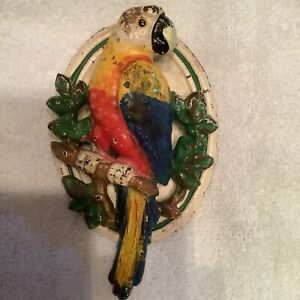 Hubley Painted Cast Iron Parrot Door Knocker