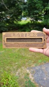 Antique Vintage Solid Brass Mail Slot Spring Door Letters Patina 6 5 X 2 1 8 