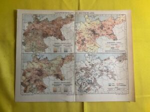 1894 Agricultural Map Germany Vintage Geography Color Original 11 5 X 9 5 C11 4